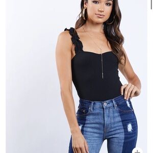 Dina Be Francesca’s Ribbed Knit Ruffle Bodysuit